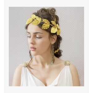 Gold Wreath Leaf Crown Greek Roman Toga Fabric Flower Tiara 3-pack (008)